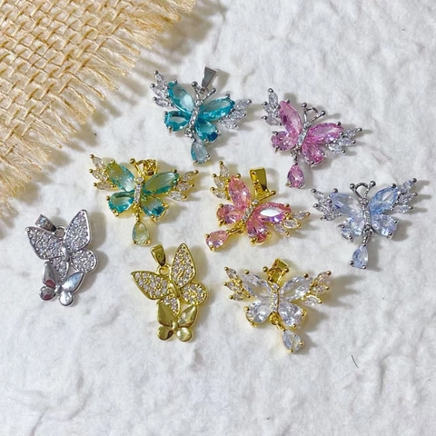 Zircon Butterfly Pendant Only (Without Chain) For DIY Jewelry Making Gold Silver Plated Copper Butterfly Charms Accessories
