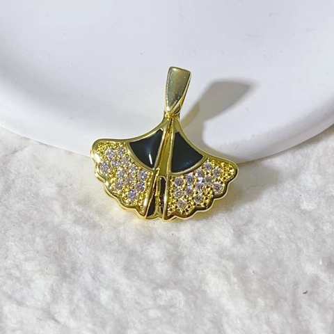 Vergoldeter Kupfer Ginkgoblatt Anhänger Mit Zirkonia Emaille Für DIY Halskette Armband Herstellung Eleganter Schmuck Zubehör Für Damen
