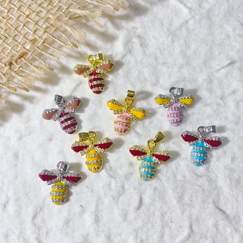 Micro Inlaid Zircon Enamel Bee Pendant Only (Without Chain) Copper Plated Animal Charm For DIY Jewelry Making Necklaces