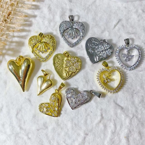 Gold Plated Copper Heart Pendant Only Without Chain Micro Pave Zirconia DIY Jewelry Making Finding Romantic Clover Bird Style Charms For Women