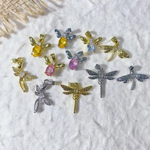 Exquisite 18K Gold Plated Copper Zirconia Animal Pendants Bee Dragonfly Shape DIY Jewelry Making Accessories For Women