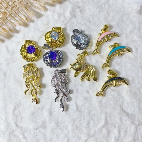Copper Gold Plated Zircon Ocean Dolphin Shell Jellyfish Pendant Only (Without Chain) Enamel DIY Jewelry Making Charm
