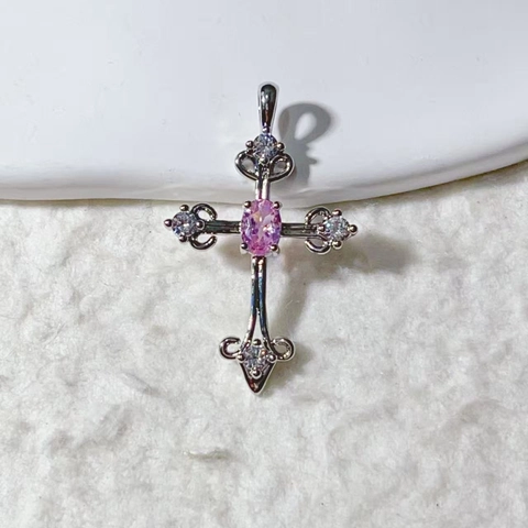 Vintage Medieval Cross Pendant Copper Zircon Rhinestone Inlaid Gold Silver Plated Jewelry DIY Craft Necklace Accessory For Women