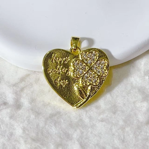 Gold Plated Copper Heart Pendant Only Without Chain Micro Pave Zirconia DIY Jewelry Making Finding Romantic Clover Bird Style Charms For Women