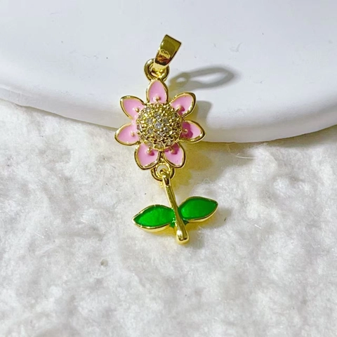 Daisy Sunflower Pendant Copper Gold Plated Enamel Zirconia Flower Charm For DIY Jewelry Making Pendant Only (Without Chain) Women Accessory