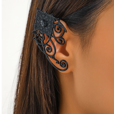 Orecchini Ear Cuff Elfici Gotici Lega Nera Vite Cava Con Perno in Acciaio Vintage Gioielli per Feste in Costume Halloween Donna