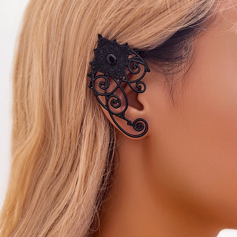 Orecchini Ear Cuff Elfici Gotici Lega Nera Vite Cava Con Perno in Acciaio Vintage Gioielli per Feste in Costume Halloween Donna