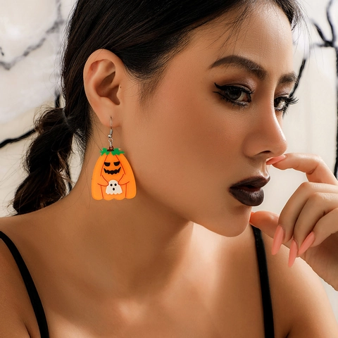 Halloween Acrylic Dangle Earrings Gothic Coffin Skeleton Ghost Pumpkin Witch Hat Bat Cauldron Drop Earrings Women Party Jewelry