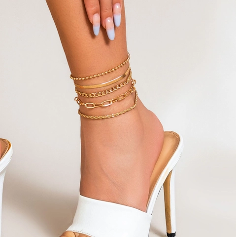 Bohemian Multi-layer Copper Iron Anklet For Women Heart Pendant Snake Bone Figaro Cuban Link Chain Foot Jewelry Gift