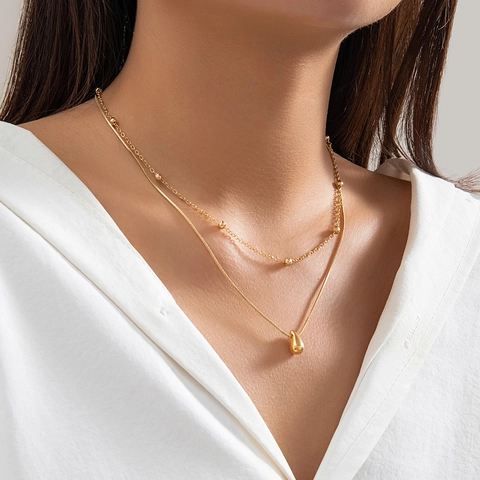 Minimalistisch Metaal Meerlagige Waterdruppel Hanger Halsketting Voor Dames Dubbele Ketting Gepolijst Choker Stijlvol Elegant Vrouwen Sieraden Cadeau