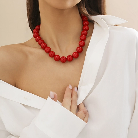 Klobige Acryl Perlenkette Für Damen Mode Geometrische Runde Perle Choker Punk Statement Halsketten Schmuck Geschenk
