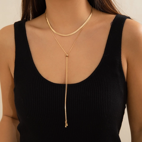 Minimalist Metal Gold Silver Plated Herringbone Layered Necklace For Women Fashion Y-Shaped Snake Bone Chain Choker Necklace Jewelry
