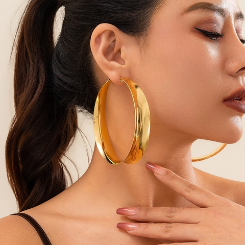 Metallic Hoop Earrings For Women Oversized Thick Hollow Iron With Steel Earring Post Bold Statement Geometric Round