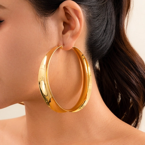Metallic Hoop Earrings For Women Oversized Thick Hollow Iron With Steel Earring Post Bold Statement Geometric Round