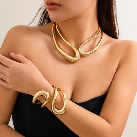 Trendy Alloy Twisted Double Layer Choker Necklace Exaggerated Minimalist Gold Silver Plated Jewelry For Women Punk Cool Style