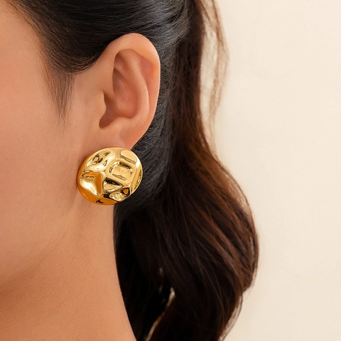 Geometric Alloy Heart Drop Earrings For Women Gold Silver Plated Disco Ball Fan Shape Minimalist Jewelry Stainless Steel Post