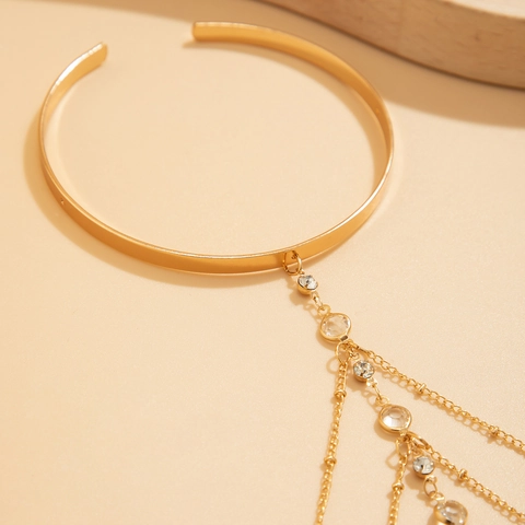 Bracciale da Braccio con Strass e Nappa alla Moda Oro Argento Aperto Regolabile Catena da Braccio Gioielli per Donna