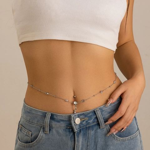 Women Sexy Alloy Rhinestone Body Chain Shell Artificial Pearl Waist Chain Summer Beach Vacation Jewelry Adjustable Belly Chain