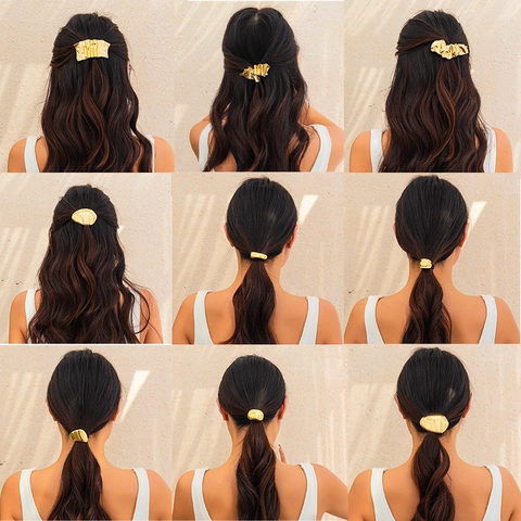 Irregular Metal Hair Clip For Women Gold Silver Pleated Alloy Hairpin Minimalist Wavy Hair Tie Fashion Hair Accessories