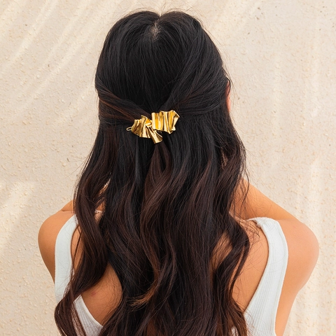 Irregular Metal Hair Clip For Women Gold Silver Pleated Alloy Hairpin Minimalist Wavy Hair Tie Fashion Hair Accessories