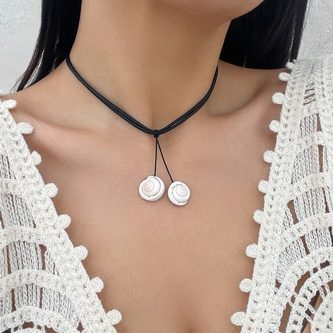 Bohemian Beach Shell Conch Pendant Necklace Handmade Black Wax Cord Anklet Vacation Fashion Jewelry For Women