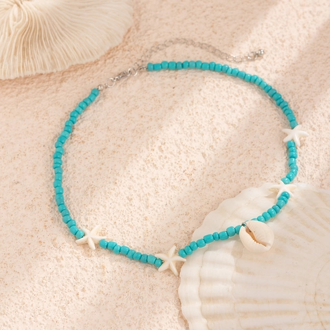 Bohemian Summer Beach Beaded Choker Necklace For Women Handmade Resin Plastic Shell Sea Turtle Starfish Pendant Jewelry