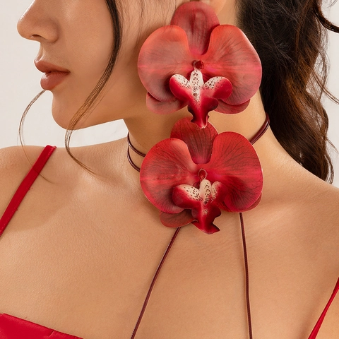Übergroße Phalaenopsis Orchidee Choker Halskette Simulation Floral Ohrring Brosche Künstlerische Blumen Accessoires Für Damen