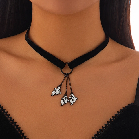 Collier Choker Halloween Gothique en Velours Ailes de Chauve-souris Pendentifs Fantôme Citrouille Crâne Lune Bijoux de Fête Femme