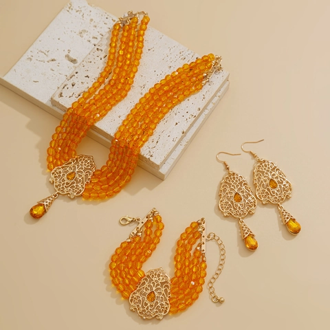 Joyas Vintage de Aleación con Perlas Artificiales de Imitación Collar Pulsera Pendientes para Mujer con Diseño de Flor Hueca y Diamantes de Imitación