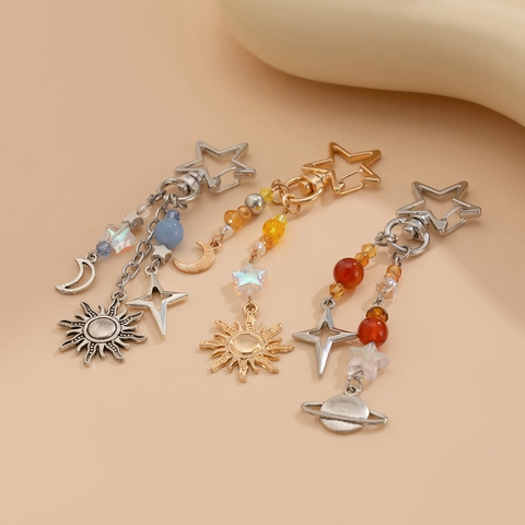 Ensemble de Porte-clés Araignée Gothique Étoile Lune Guitare Pour Hommes Femmes Alliage Cristal Künstliche Perle Perlé Punk Rock Pendentif Sac