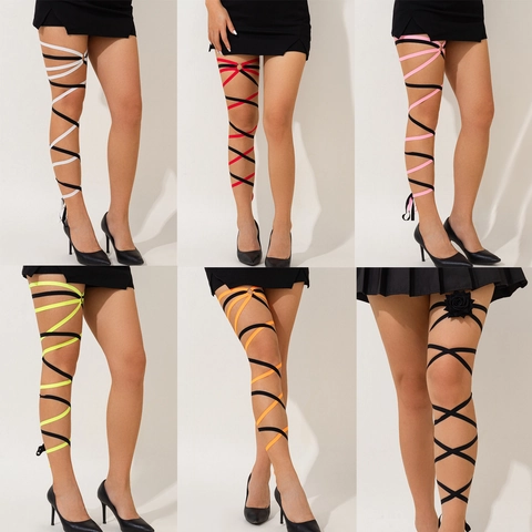 Sexy Elastic Leg Chain Thigh Ring For Women Gothic Punk Rose Decoration Leg Wrap Cross Straps Body Jewelry Accessory