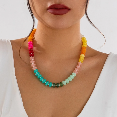 Regenbogen Acrylperlen Halskette Für Damen Süßer Dopamin Stil Unregelmäßige Bunte Perlen Legierung Verschluss Choker Schmuck Geschenk