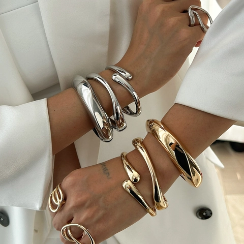 Moda Aleación Abierta Pulsera Brazalete Para Mujeres Geométrico Metal Onda Vintage Brazo Brazalete Joyería Regalo