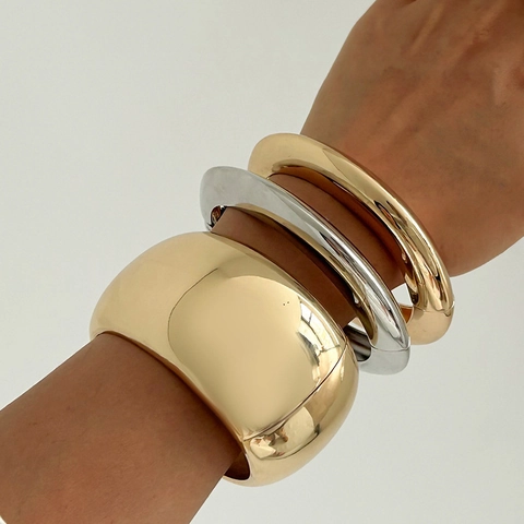 Exaggerated Irregular Metallic Bracelet Ring Set Minimalist Zinc Alloy Gold Silver Plated Jewelry For Women Party Gift