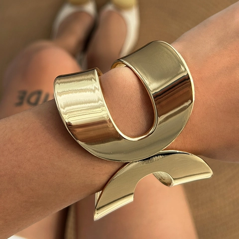 Fashion Irregular Geometric Zinc Alloy Bangle And Ring Set High Polish Metallic Punk Style Gold Silver Open Bracelet For Women