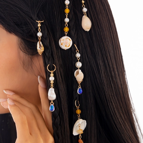 Bohemian Silver Alloy Hair Chain Multicolor Crushed Stone Butterfly Star Moon Pendants Braid Charms For Women Hair Accessory