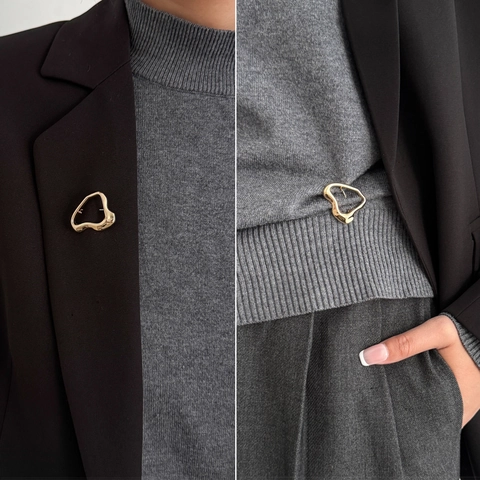 Spilla a Cuore Irregolare in Metallo Lavico Liquido Lega Placcata Oro Spilla Increspata per Donna Abito Cardigan Gioielli Minimalisti