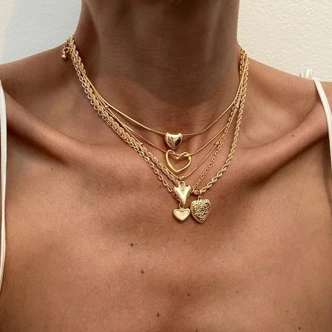 Vintage Punk Multilayer Alloy Necklace Set Heart Butterfly Star Pendant Jewelry For Women Artificial Pearl Rhinestone Choker Necklace