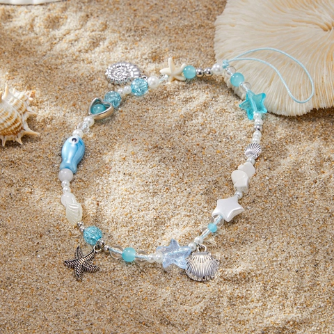 Cadena de Teléfono con Cuentas Estilo Oceánico Concha Estrella de Mar Perlas de Acrílico Aleación Cerámica Colgante de Pez para Mujer