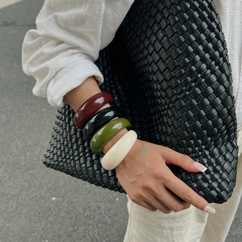 Vintage Bold Resin Bangle Bracelet And Chunky Dome Ring Set For Women Geometric Acrylic Polished Hand Jewelry Retro Party Daily Wear