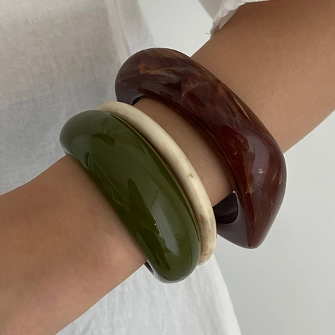 Vintage Chunky Resin Acrylic Bangle For Women Geometric Marble Pattern Irregular Wide Cuff Bracelet Fashion Jewelry Gift