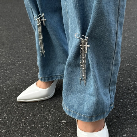 Legierung Strass Kreuz Quaste Kette Für Jeans Hosenbein Pin Dekoration Silber Ton Punk Gothic Schmuck Zubehör Für Damen