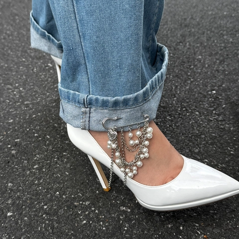 Vintage Legierung Künstliche Perlenimitat Herz Sicherheitsnadel Brosche Mehrlagige Kette Hosenkette Dekoration Damen Mode Schmuck
