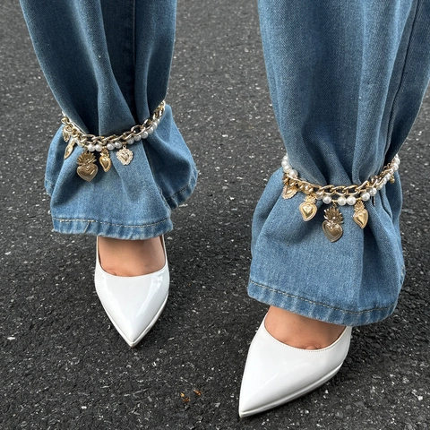 Vintage Alloy Layered Anklet With Faux Artificial Pearls And Sacred Heart Pendants For Women Bohemian Fashion Pant Leg Chain Jewelry