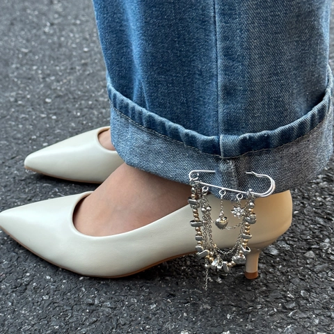 Spilla a Nappa in Lega con Strass per Donna Catena in Ferro Perla Artificiale Stella Cuore Pendente Punk Gioielli Decorazione