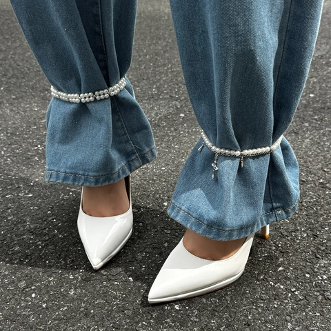 Chaîne de Pantalon Élastique en Künstliche Perles d'Imitation à Étages Avec Pendentif Cœur et Croix Bracelet de Cheville pour Femme