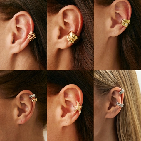 Marine Stijl Legering Kunstparel Zeester Bloem Oorklemmen Voor Dames Goud Zilver Verguld Onregelmatige Textuur Sieraden Cadeau