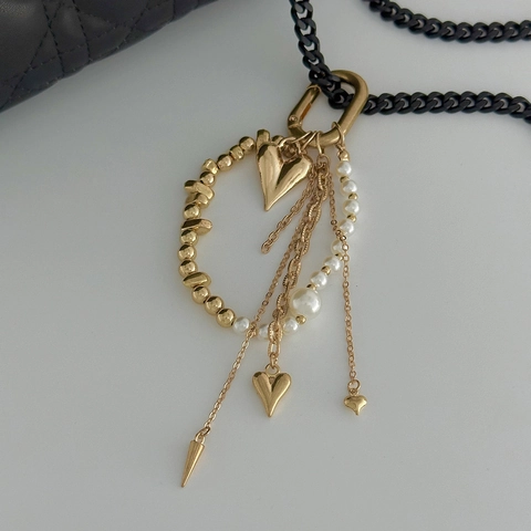 Mode Herz Zinklegierung Schlüsselanhänger Mit Künstlicher Perle Mehrlagiger Taschenanhänger Für Damen Vintage Punk Hosenkette