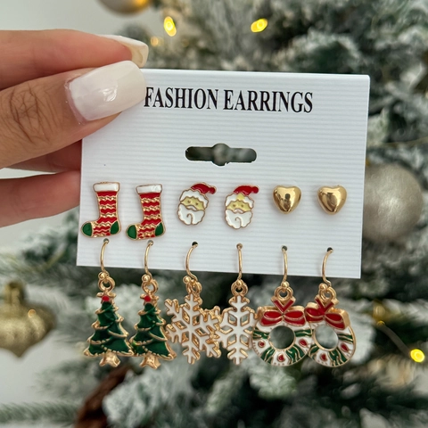 Weihnachts Ohrring Set Legierung Emaille Weihnachtsmann Schneeflocke Elch Schleife Ohrstecker Festlicher Schmuck Set Damen