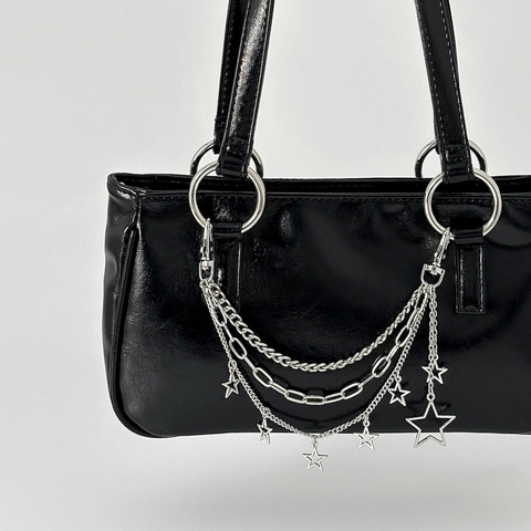 Punk Multi Layer Metal Chain Keychain Star Cross Heart Bow Ribbon Faux Artificial Pearl Bag Pendant Gothic Y2K Hip Hop Pants Chain Accessories